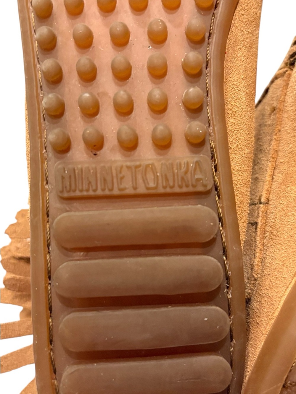 Minnetonka Tan Suede Moccasin Fringe Fall Cozy Short Boots Zip Closure sz 8.5 - Picture 14 of 15